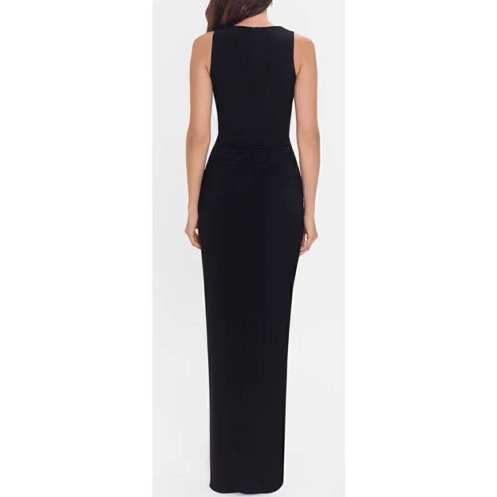 Betsy & Adam Ruched Ruffle Column Gown in Black NWOT Size 14W - Picture 2 of 7